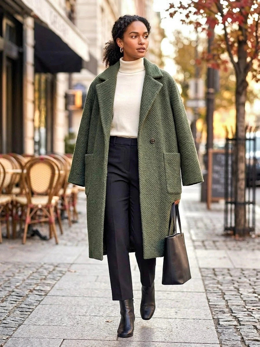 Banana Republic Olive Green Bouclé Wool Blend Long Cocoon Coat - Size M Like New